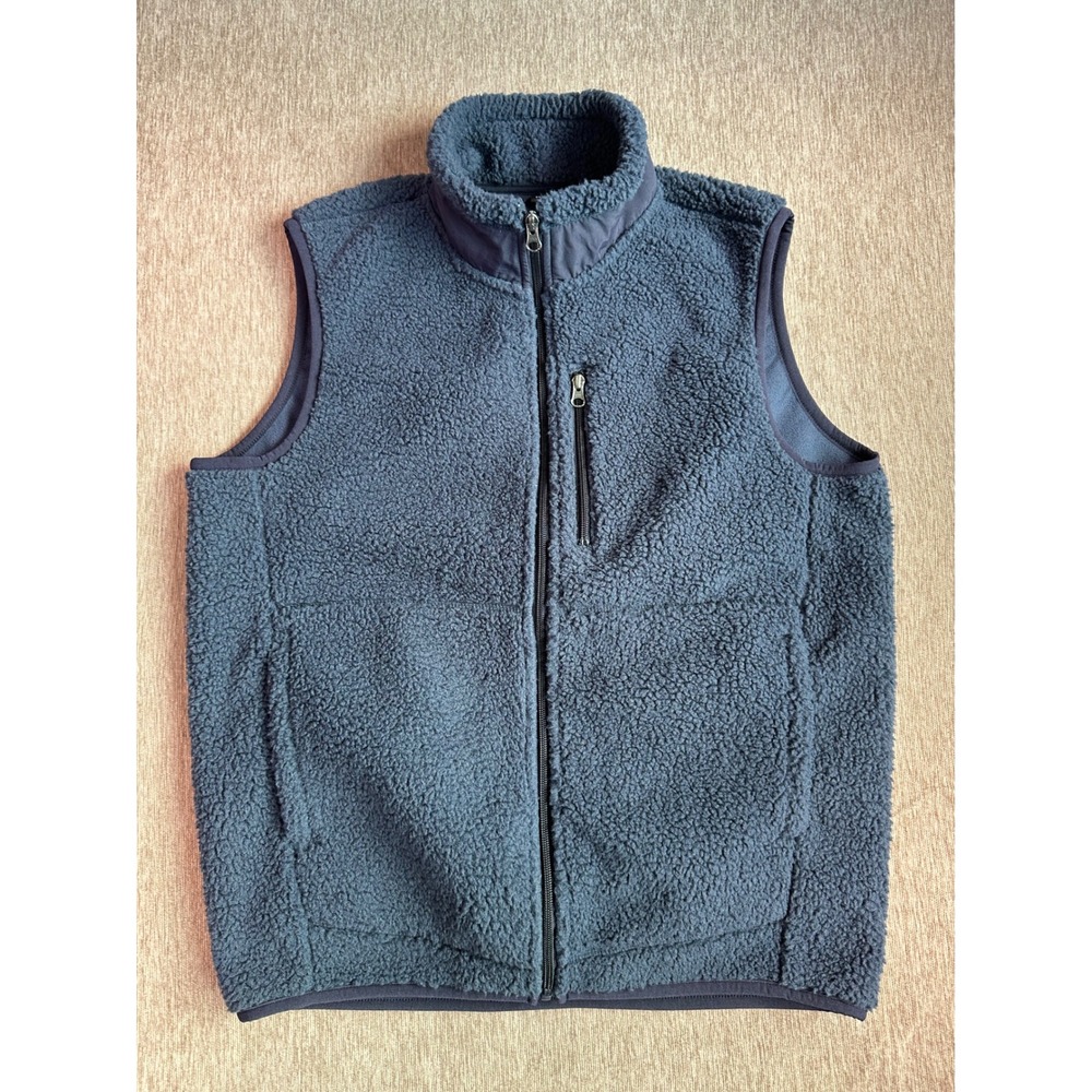 Muji Mens Sherpa Fleece Full Zip Vest Navy Blue Size M 345016-226